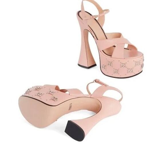 Gucci GG Embellished Pink Platform sandal Silver Interlocking G Studs 41 - Picture 6 of 9